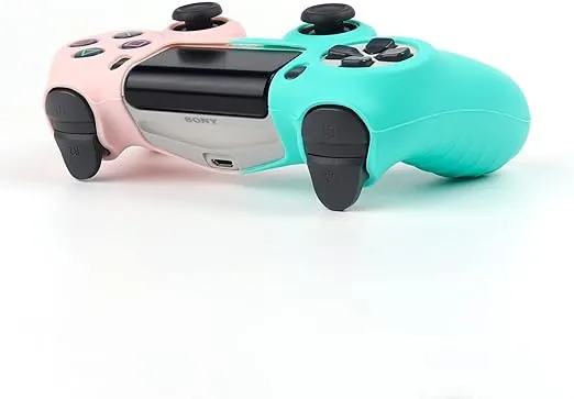 RALAN Pink Controller Skins for PS4, Silicone Controller Cover Skin Protector Compatible /PS4 Slim/PS4 Pro Controller with 2 Cute Thumb Grips Caps