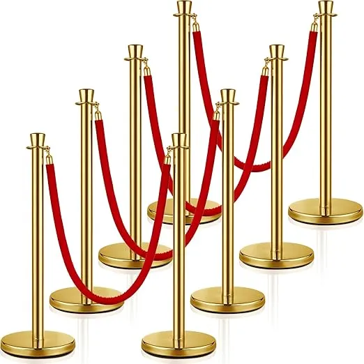 Wesiti 8 Pcs Stainless Steel Stanchion Post Queue, 5ft Red Velvet Rope Red Carpet Ropes and Poles Stanchions and Velvet Ropes Gold Stanchions with Red Rope Crowd Control Barriers for Party Supplies