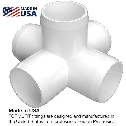 FORMUFIT 1/2" 5-Way Cross Furniture Grade PVC Fitting in White, Made in USA, UV-Resistant, Impact-Proof, 0.840" Actual Socket Diameter (10-Pack) - F0125WC-WH-10