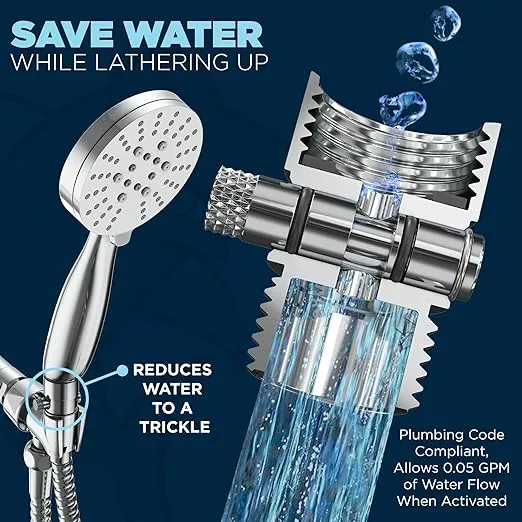 HammerHead Showers® ALL METAL Shower Head Shut Off Valve - Chrome - Brass Shower Head Valve Reduces Flow To A Trickle - Universal Shower Shut Off Valve - Plumbing Code Compliant