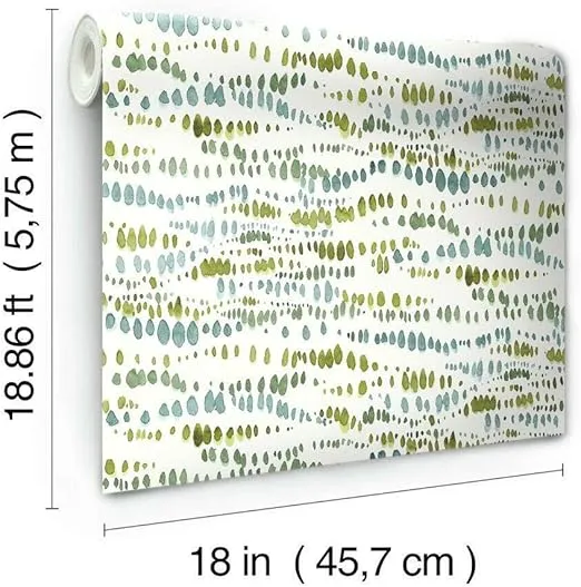 RoomMates RMK11758RL Blue and Green Dotted Line Peel and Stick Wallpaper