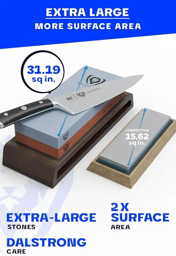 Dalstrong Premium Whetstone Kit - #1000/#6000 Knife Sharpening Kit - Extra Large Grit Stones - Top-Grade Corundum - Thick Knife Sharpening Stone - Hand Crafted Acacia Wood - Whetstone Knife Sharpener