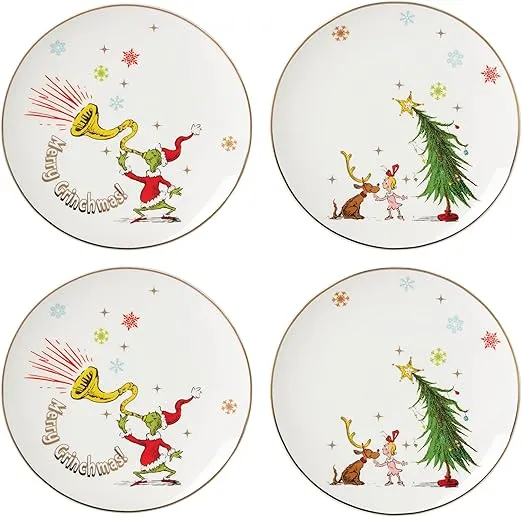 Lenox Grinchie Gifts Accent Plates, S/4, 3.90, Green