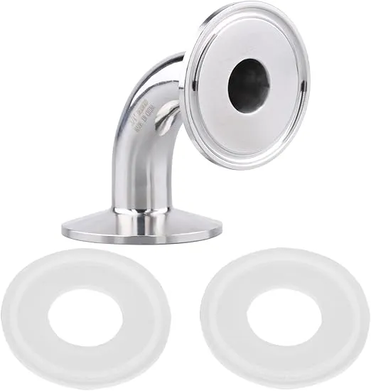 DERNORD 3/4" Tube OD Sanitary Ferrule Elbow 90 Degree Pipe Fitting with 2 Silicone Gaskets SUS304 Tri Clamp 1.5 Inch
