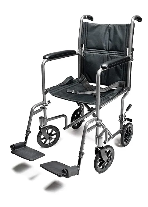Graham-Field EJ784-1 Everest & Jennings Transport Wheelchair, Lightweight & Foldable Transfer Chair, Silver, 19" Seat