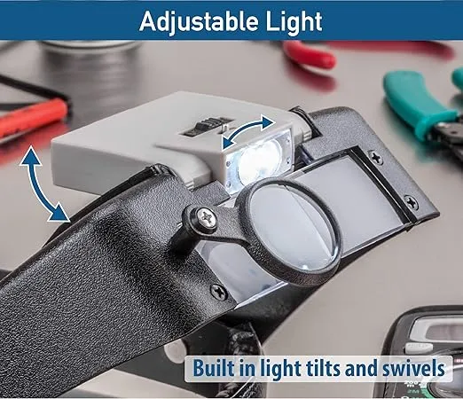 SE Illuminated Dual Lens Flip-In Head Magnifier, Head Magnifier, Tools for Repair & Precision Work, Adjustable Headlamp, 4.5X Loupe Magnifying, Black