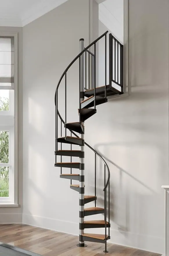 Reroute 36"H Platform 2 Rails Spiral Stair Kit, 42" Dia, 11-1/4'H, 2700 Lb Cap, Unassembled