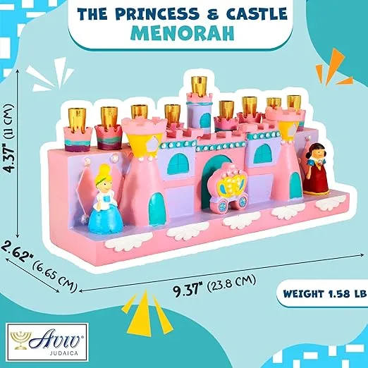 Hanukkah The Princess and Castle Menorah Functional Fairy Tale Girls Minorah fits Standard Chanukkah Candles