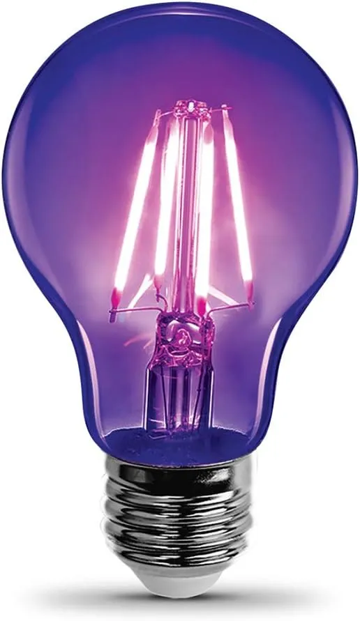 Feit Electric A19/BLB/LED 7 Watt Non-Dimmable Filament Glass A19 LED Light Bulb, Black Light for Party, Stage, Special Effects, Halloween