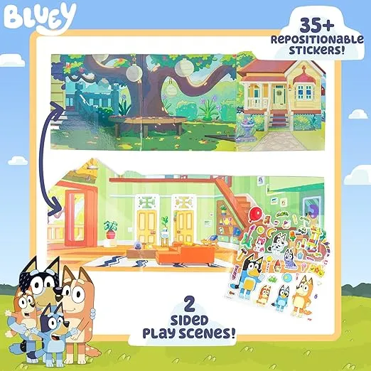 Horizon Group USA Bluey Sticker Playset, 2 Sticker Play Scenes, 35+ Reusable Puffy Bluey Repositionable Stickers for Kids, Perfect for Travel, Screen-Free Fun