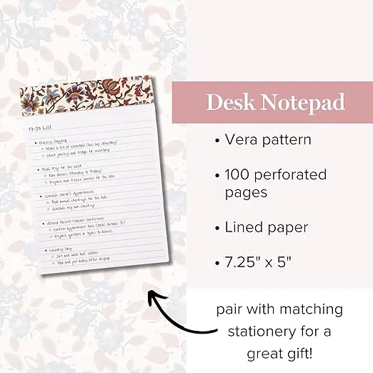 Vera Bradley Cute Desk Notes Notepad with 100 Perforated Lined Pages (Marrakesh Vines Cream)