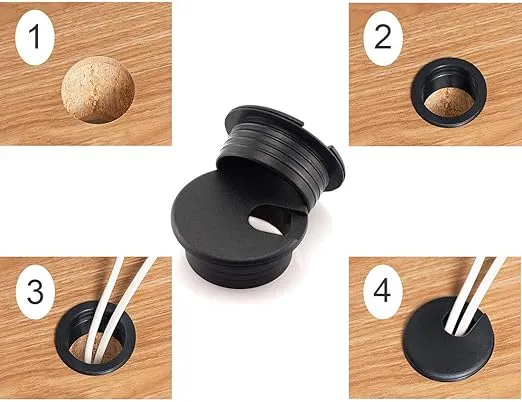 HJ Garden 2pcs 1-1/2 inch Desk Wire Cord Cable Grommets Hole Cover Office PC Desk Cable Cord Organizer Plastic Cover Black