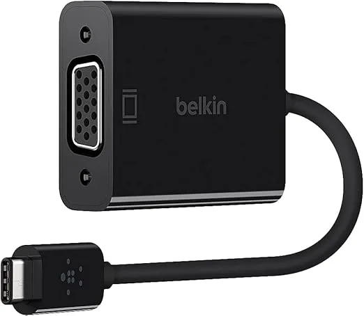 Belkin USB C To VGA Adapter - USB C To VGA Cable For MacBook Pro, MacBook Air, Mac Mini, iPad Pro, iPad 12.9”, iPad Mini, Chromebook, Dell XPS & Other USB C Devices