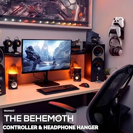 BRAINWAVZ The Behemoth - Dual Game Controller & Headphone Stand Wall Mount Holder - Designed for All Gamepads & Headsets