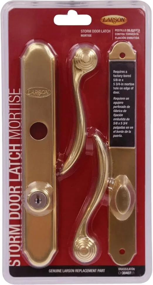 Larson Certified Storm Door Revere Mortise Brass Handle Set, Storm Door Handle Replacement with Keyed Deadbolt