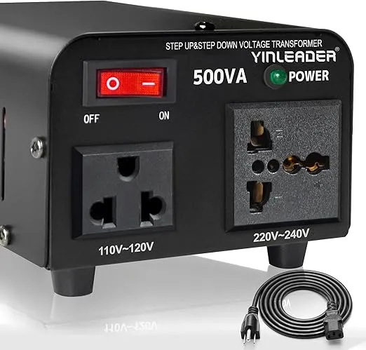 Yinleader 500W Voltage Transformer Power Converter(110V to 220V, 220V to 110V) Step Up/Down Converter 110/120 Volt - 220/240 Volt