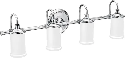 Moen YB6464CH Belfield 4-Light Dual-Mount Bath Bathroom Vanity Fixture with Frosted Glass, Chrome
