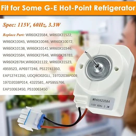 WR60X31522 Replacement for G-E Refrigerator Evaporator Fan Motor - Replaces WR60X31522, PS12741350, AP6977246, 4959523, SM10141 Fridge Fan Motor Replacement - 1 Year Warranty by Fetechmate