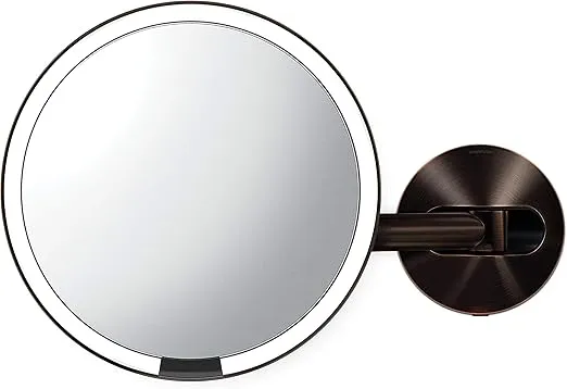 simplehuman 8" Sensor Makeup Mirror, Wall Mount, 5X Magnification, Hard-Wired (100-240v), Dark Bronze