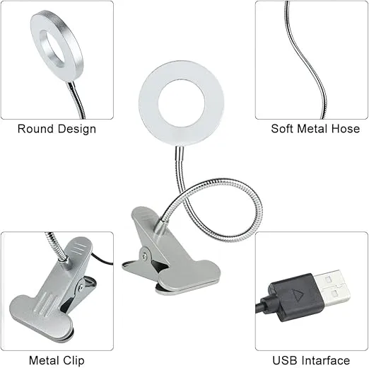 DLLT Dimmable Clip on Reading Light, 48 LED USB Bed Night Lights with 3 Colors, 15 Brightness Level Book Light Flexible Clamp for Makeup Mirror, Desk, Bedside, Headboard, Piano, Computer Light(Silver)