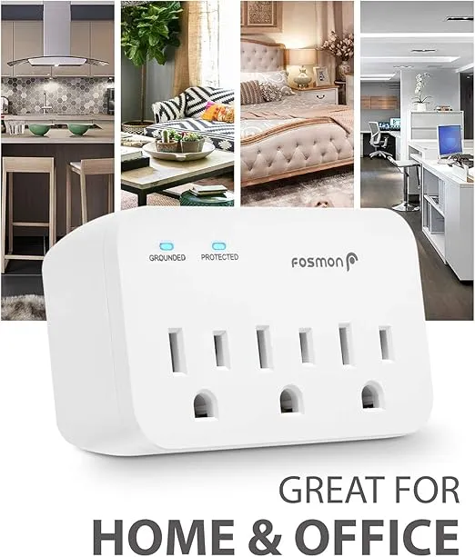 Fosmon Refrigerator Surge Protector, 3 Outlet Heavy Duty Appliance Surge Protector with High Joules for Fridge, Microwave, Washing Machine, Garage Door, 1200J, 1875 Watts, 3 Prong, ETL Listed- 4 Pack