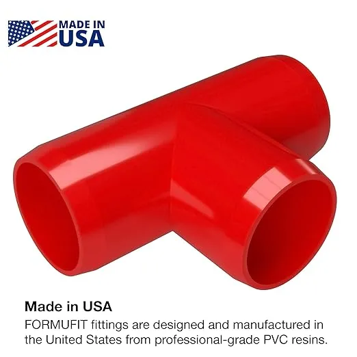 FORMUFIT 1" Standard PVC Tee Furniture Grade Fitting in Red, 1.315" Actual ID, (Pack of 4), Made in USA, UV-Resistant, Impact-Proof, Build Furniture, Shelves, Tents and More - F001TEE-RD-4