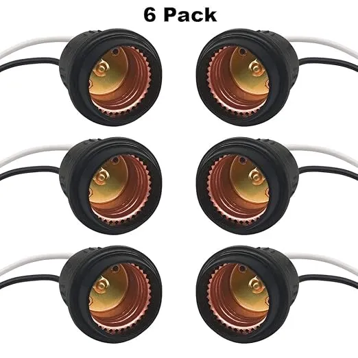 Waterproof Lamp Socket, 6 Pack Black Pigtail Lamp Holder Socket, E26/E27 Fully Sealed Rainproof Light Sockets, 250V-660W