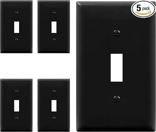 ENERLITES Toggle Light Switch Wall Plate, Gloss Finish, Standard Size 1-Gang 4.50" x 2.76", Unbreakable Polycarbonate Thermoplastic, 8811-BK-5PCS, Glossy Black, 5 Pack