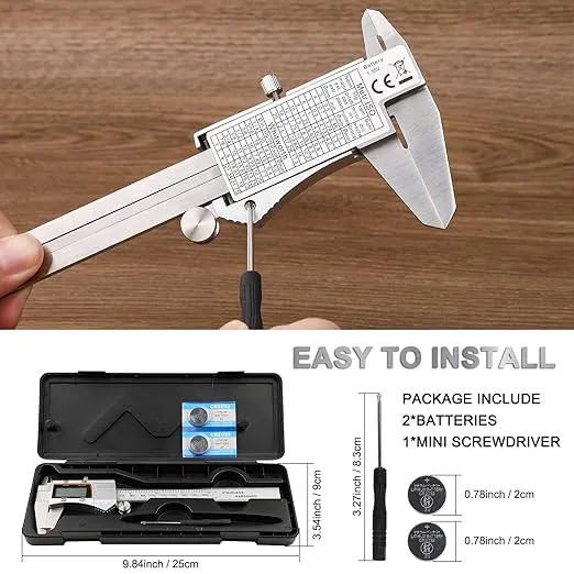 Digital Caliper, Vizbrite 6 Inch Caliper Measuring Tool, Vernier Caliper with Large LCD Screen, Stainless Steel Measuring Ruler with Night Light Mode Inch Metric Conversion