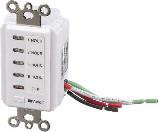 Woods 59013 in-Wall Timer; 120 V; 15 A; 2; 4; 8; 12 Hr Off; 8-Hour; White