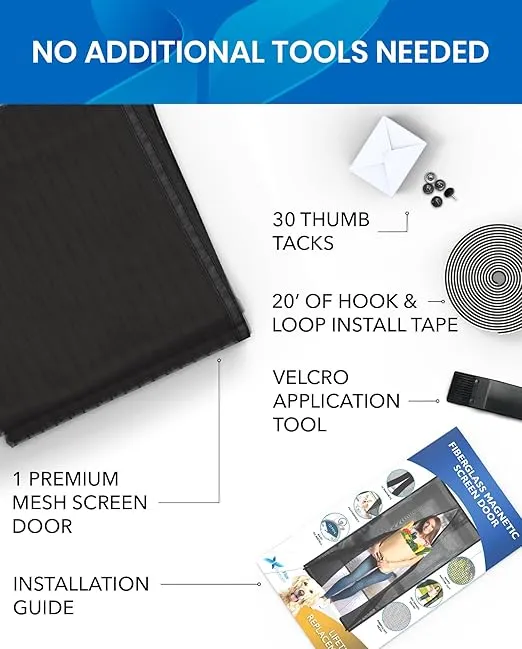 FLUX Heavy Duty Fiberglass Magnetic Screen Door - Durable Upgraded Mesh, Fits 38" x 82" Doors, Easy Install, Auto-Closing, Pet-Friendly, Bug Barrier, Hands-Free, Patio Screen Mesh for Door
