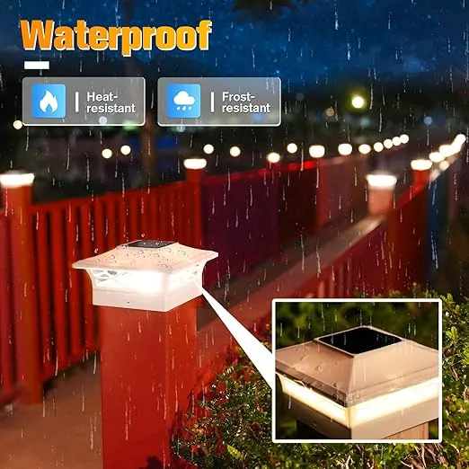 VOLISUN Solar Post Cap Lights: 4 - Pack Outdoor Post Light for White/Black 4x4 Vinyl Fence Deck - Dock 4x4/6x6 Wooden Post 2 Color Modes Waterproof Warm White