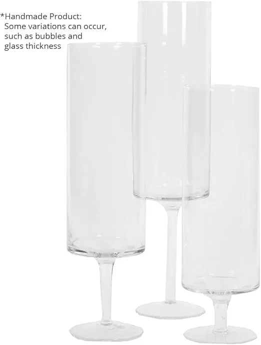 Koyal Wholesale Pillar Candle Hurricane Pedestal Holders, Tall Glass Candle Holders, Wedding Hurricanes Set of 3