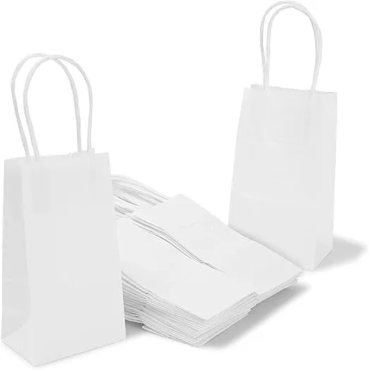 BLUE PANDA Small Kraft Paper Gift Bags with Handles (White, 3.5 x 6.25 in, 50 Pack)