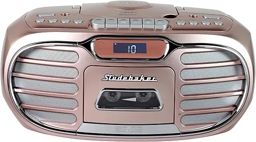 Studebaker Retro Edge Big Sound Bluetooth Boombox with CD/Cassette Player-Recorder/AM-FM Stereo Radio (Rose Gold/SB2150RG)