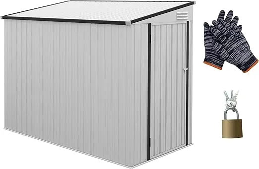 Outsunny 4' x 7.7' Metal Outdoor Storage Shed, Lean to Storage Shed, Garden Tool Storage House with Lockable Door and 2 Air Vents for Backyard, Patio, Lawn, White
