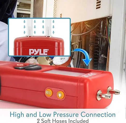 Pyle Meters Manometer 11 Unit of Pressure-Meters Digital Measurement Maximum 10 PSI Data Hold & Error Code Measure Gauge Differential Gas Tester-Large LCD Backlit Dual Display w/Auto Power Off PDMM01