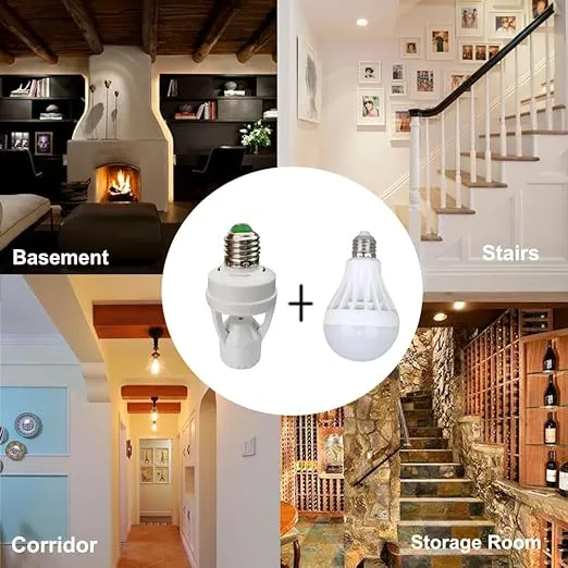 Motion Sensor Light Socket,E26/E27 Screw in Light Bulb Holder Adapter Light Control Indoor Only,Auto On/Off Motion Activated Light Socket for Porch Basement Storage Room