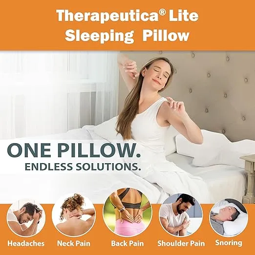 Therapeutica Lite Cervical Orthopedic Foam Sleeping Pillow; for Neck, Shoulder, and Back Pain Relief; Helps Spinal Alignment; Back and Side Sleeping, Medium Firm - Petite