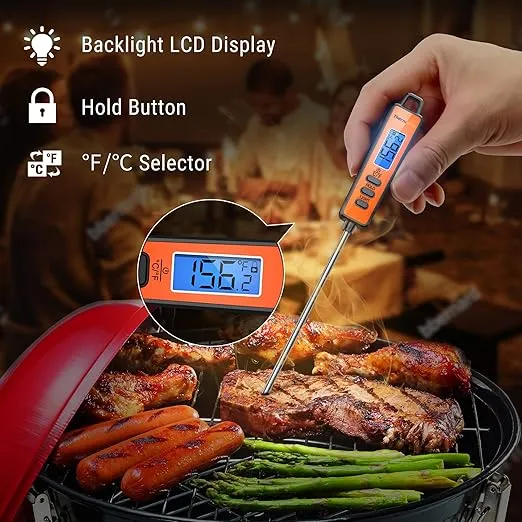 ThermoPro TP01A Digital Meat Thermometer for Cooking Candy Candle Liquid Deep Frying Oil, Kitchen Food Instant Read Thermometer with Super Long Probe, Backlit, Lock Function