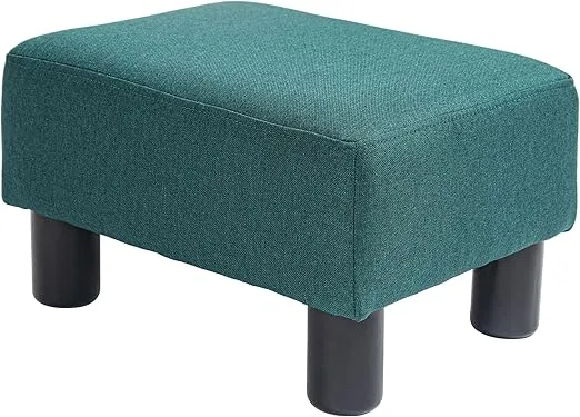 HOMCOM Ottoman Foot Rest, Small Foot Stool with Linen Fabric Upholstery and Plastic Legs, Cube Ottoman for Living Room, Green