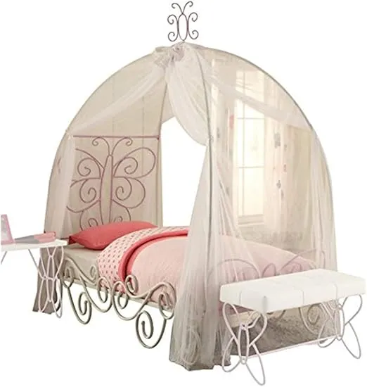 Acme Priya II Metal Tube Twin Bed with Canopy in White and Light Purple