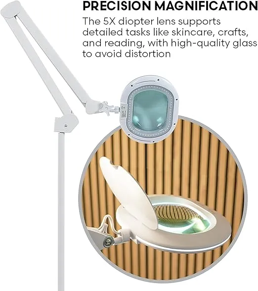 Pro Series ELEMENTO LED (5X Diopter) Magnifying Lamp with Large Glass 5.5" Diameter and Touch Control Brightening Adjustment System