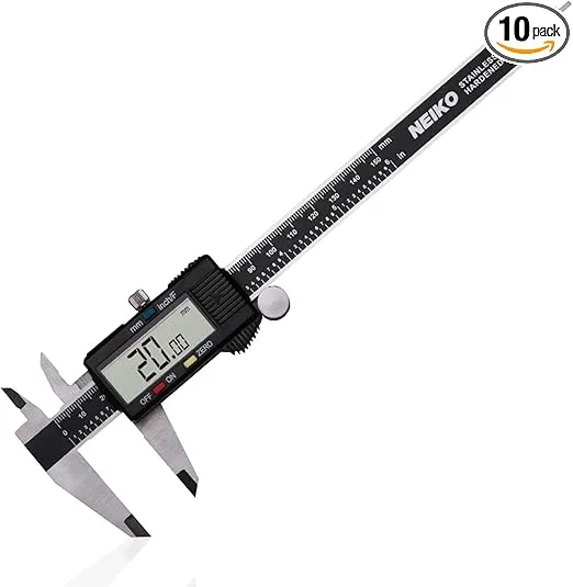 NEIKO 01407A Electronic Digital Caliper | 0-6 Inches | Stainless Steel Construction with Large LCD Screen | Quick Change Button for Inch/Fraction/Millimeter Conversions (Pack of 10)