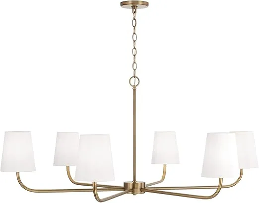 Capital Lighting 449461AD-706 Brody Transitional White Fabric Chandelier, 6-Light 360 Total Watts, 21" H x 47" W, Aged Brass