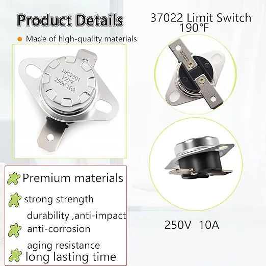 37022 RV Furnace Limit Switch for Atwood RV Furnaces parts, for Hydroflame 8500 Series Furnaces Parts 8531,85-III, 85-IV, 1522,2334, 8516, 8520, 8525 High Temperature Limit Switch 190℉ (2 PCS)