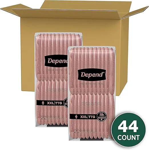 Depend Fresh Protection Adult Incontinence & Postpartum Bladder Leak Underwear for Women, Disposable, Maximum, Extra-Extra-Large, Blush, 44 Count (2 Packs of 22), Packaging May Vary
