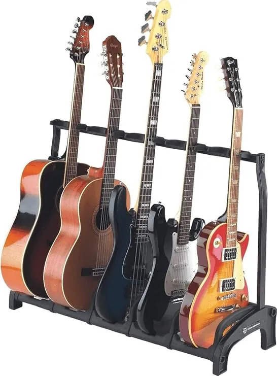 K&M Konig & Meyer 17515.016.55 Guardian 5 Guitar Stand | Holds Five Electric, Acoustic or Bass Guitars Rack-Style | Protective Supports | Space Saver | Adult/Youth Musicians | Black