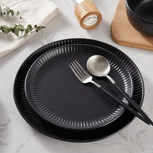 Stone Lain Logan 12 Pieces Stoneware Dinnerware Set, Black