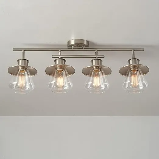 Globe Electric 57504 4-Light Track Lighting, Brushed Nickel, Center Bar Detail, Clear Glass Shades